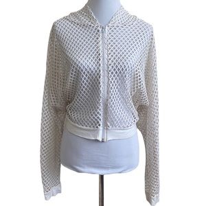 Blush Women's White Zip Up Fishnet Hoodie Size Medium